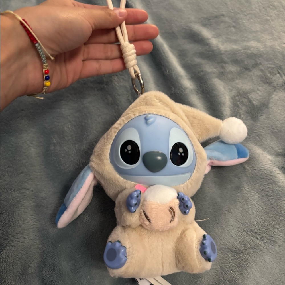 Plush Character Keychain with Blue and Cream Accents